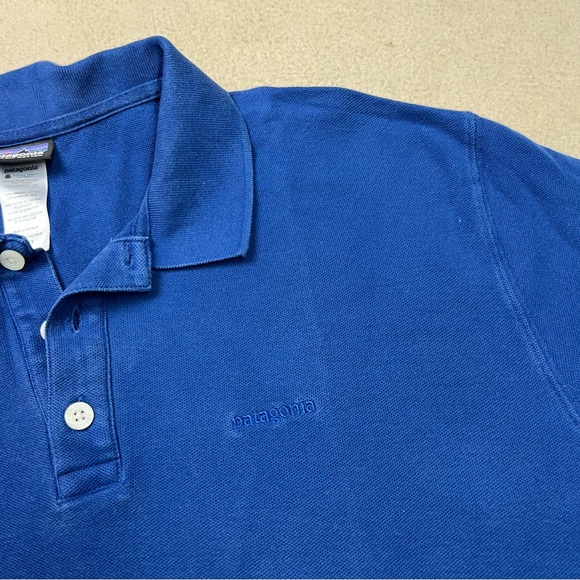 Patagonia Shirt Mens Large Blue Organic Cotton Short Sleeve Casual Embroidered - Picture 5 of 8